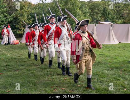 Re-enactors from the 6th Virginia 1776 regiment during the Batts in America re-enactment weekend at Oakwell Hall Country Park, Birstall. Picture date: Sunday October 9, 2022. Stock Photo