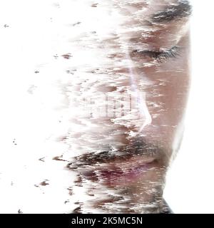 Pixelsort pattern combined with a portrait Stock Photo