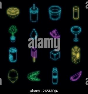 Lime icons set. Isometric set of lime vector icons neon color on black Stock Vector