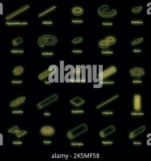 Fusilli pasta icons set. Isometric set of fusilli pasta vector icons neon color on black Stock Vector