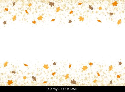 A gold glitter confetti border with fall leaves on white Stock Vector