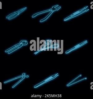 Forceps icons set. Isometric set of forceps vector icons neon color on black Stock Vector