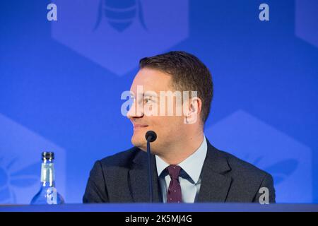 The Co-operative Party Conference 2022, Queens Hotel, Leeds, Yorkshire, England, UK. 9th Oct, 2022. Wes Streeting MP, Shadow Secretary of State for health and social Care speaking at the Co-operative Party Annual Conference. Credit: Alan Beastall/Alamy Live News Stock Photo