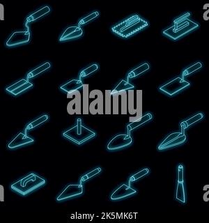 Trowel icons set. Isometric set of trowel vector icons neon color on black Stock Vector