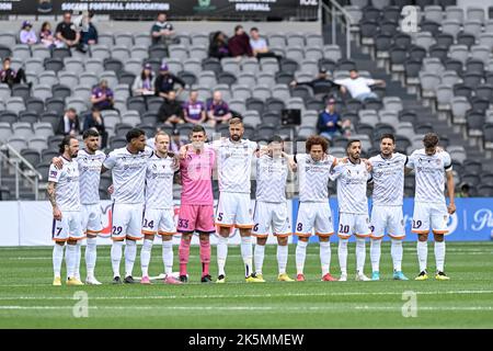 Sydney, Australia. 8th October 2022 : CommBank Stadium, Sydney, Australia; A-League football Western Sydney Wanderers versus Perth FC; Perth lineup before kick off Credit: Action Plus Sports Images/Alamy Live News Stock Photo