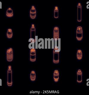 Gas cylinders icons set. Isometric set of gas cylinders vector icons neon color on black Stock Vector