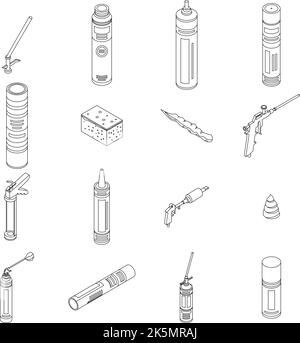 Polyurethane foam icons set. Isometric set of polyurethane foam vector icons outline thin lne isolated on white Stock Vector