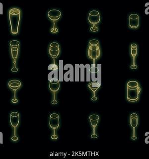 Wineglass icons set. Isometric set of wineglass vector icons neon color on black Stock Vector