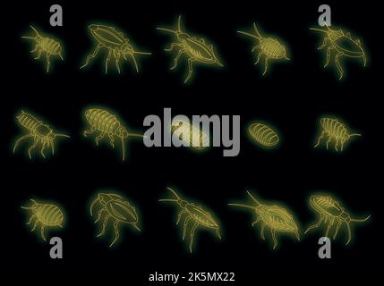 Cockroach icons set. Isometric set of cockroach vector icons neon color on black Stock Vector