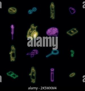 Alzheimers disease icons set. Isometric set of alzheimers disease vector icons neon color on black Stock Vector
