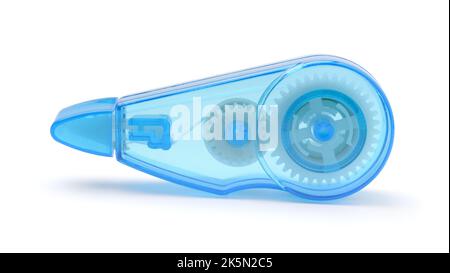 Blue transparent stationery correction tape isolated on white. Stock Photo