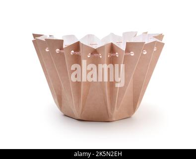 Empty cardboard flower basket isolated on white. Stock Photo