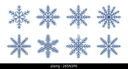 Collection of simple minimal snowflakes. Winter symbols isolated on white background. Vector illustration. Stock Vector