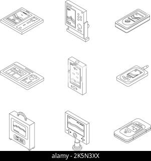 Echo sounder icons set. Isometric set of echo sounder vector icons outline thin lne isolated on white Stock Vector