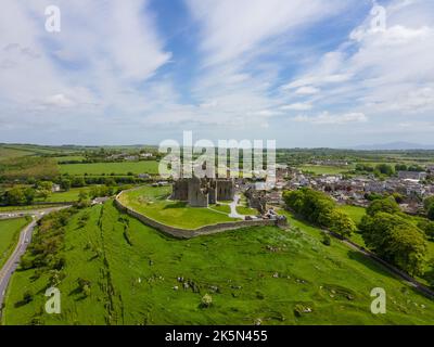 Cashel, Ireland, 21 05 2022: Rock of Cashel, also called St. Patrick's Rock is an ancient site of the Kings of Munster. Areal View. Stock Photo