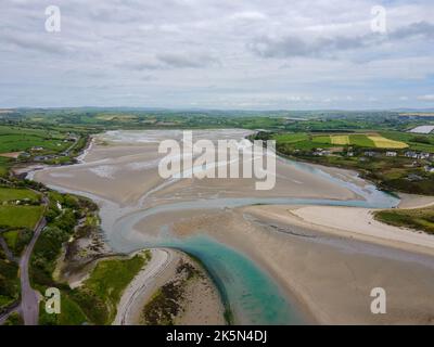 Ireland, West Cork, Inchydoney Beach - 05 16 2022: Inchydoney blue flag beach, considered one of the most beautiful in Ireland. Drone shot. Stock Photo