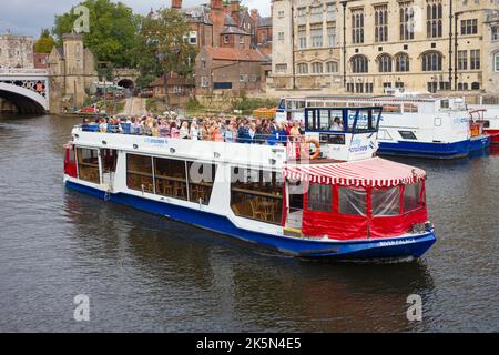 City Cruises boat River Palace with the upper deck full of tourists on a boat trip down the river Ouse in York Stock Photo