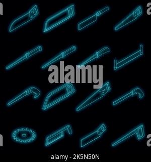 Saw icons set. Isometric set of saw vector icons neon color on black Stock Vector