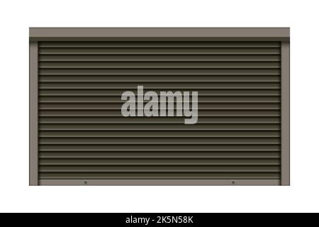 Black closed roller garage shutter door with realistic texture mockup. Metal protect system for shops and stores. Vector illustration of steel gate of Stock Vector