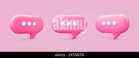 Message network 3d speech bubbles. Voice balloons emblems, text, comment or dialog clouds. Different talk boxes, vector thought icons Stock Vector