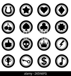Casino Slot Machine Set Icons, shape. Gambling symbols, objects. Vector illustration Stock Vector