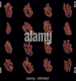 Fire flame icons set. Isometric set of fire flame vector icons neon color on black Stock Vector