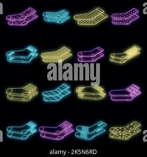 Socks icons set. Isometric set of socks vector icons neon color on black Stock Vector