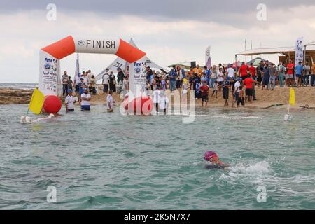 A Libyan swimmer in action during the Libya Swimming Competition in Misrata. The event had 75 swimmers and the competition included female participation for the first time in the history of Libya. Stock Photo