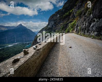 The balcony road from Bourg d'Oisans to Villard Notre Dame, French Alps, considered to be a challenging ride with excellent views. Stock Photo