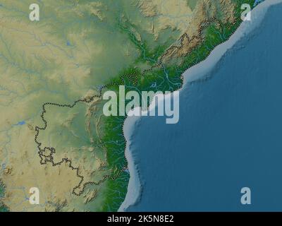 Andhra Pradesh, state of India. Colored elevation map with lakes and rivers Stock Photo