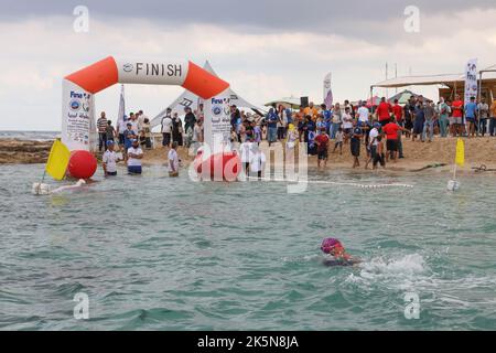 A Libyan swimmer in action during the Libya Swimming Competition in Misrata. The event had 75 swimmers and the competition included female participation for the first time in the history of Libya. (Photo by Islam Alatrash / SOPA Images/Sipa USA) Stock Photo