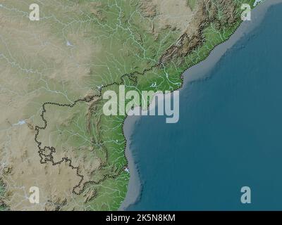 Andhra Pradesh, state of India. Elevation map colored in wiki style with lakes and rivers Stock Photo