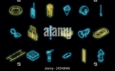Rescuer icons set. Isometric set of rescuer vector icons neon color on black Stock Vector