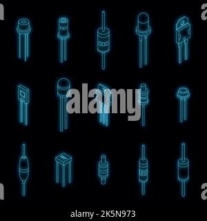 Diode icons set. Isometric set of diode vector icons neon color on black Stock Vector