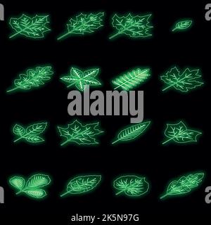 Autumn leaves icons set. Isometric set of autumn leaves vector icons neon color on black Stock Vector