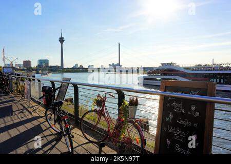 Rhine river in Düsseldorf/Germany on a late summer's day. Stock Photo