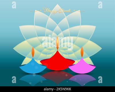 Happy Diwali Festival of Lights India Celebration colorful template. Graphic banner design of Indian Lotus Diya Oil Lamps, Modern Design Stock Vector