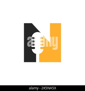 Initial Letter N Music Logo. Dj Symbol Podcast Logo Combined With Microphone Icon Vector Template Stock Vector