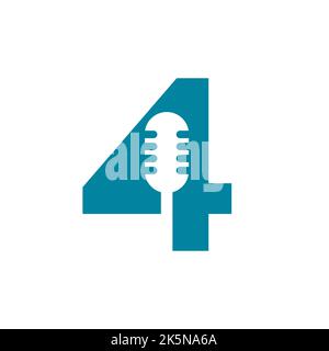 Initial Letter 4 Music Logo. Dj Symbol Podcast Logo Combined With Microphone Icon Vector Template Stock Vector