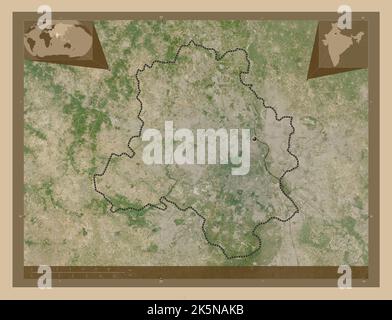 National Capital Territory of Delhi, union territory of India. Low resolution satellite map. Corner auxiliary location maps Stock Photo