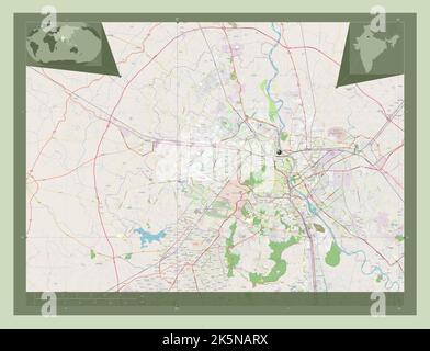 National Capital Territory of Delhi, union territory of India. Open Street Map. Corner auxiliary location maps Stock Photo