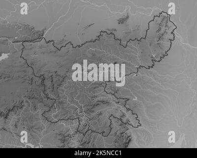 Jharkhand, state of India. Grayscale elevation map with lakes and rivers Stock Photo