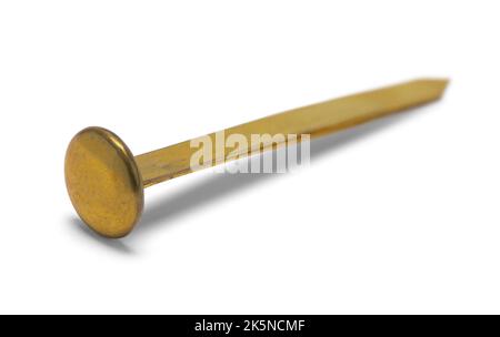 Brass Brad Cut Out on White Background. Stock Photo