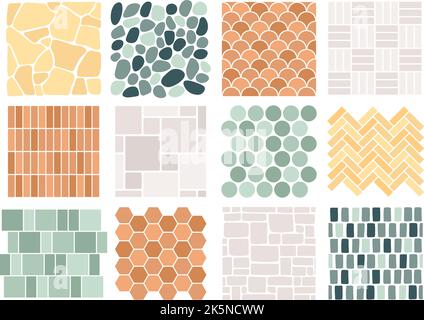 Decorative natural stone textures template. Top view rock yard floor tile square. Mosaic design for home, exterior and interior granite racy vector Stock Vector