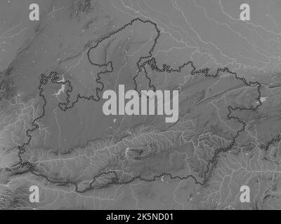 Madhya Pradesh, state of India. Grayscale elevation map with lakes and rivers Stock Photo