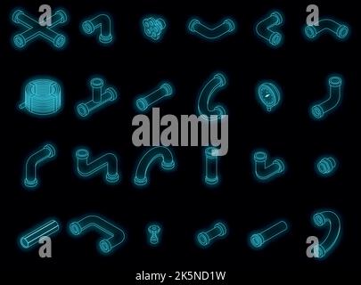 Pipe icons set. Isometric set of pipe vector icons neon color on black Stock Vector