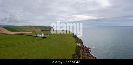 A drone view of the Cumbria Coast and St Bees Ligthouse  in northern England Stock Photo