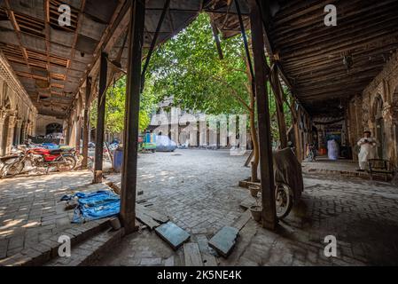 Courtyard of an old wooden building, Peshawar, Khyber Pakhtunkhwa ...