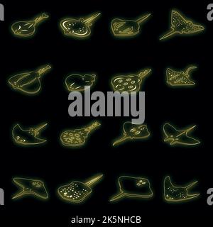 Stingray icons set. Isometric set of stingray vector icons neon color on black Stock Vector