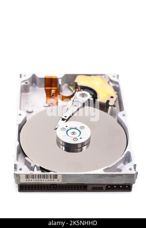 real open hard drive isolated on white ackground Stock Photo
